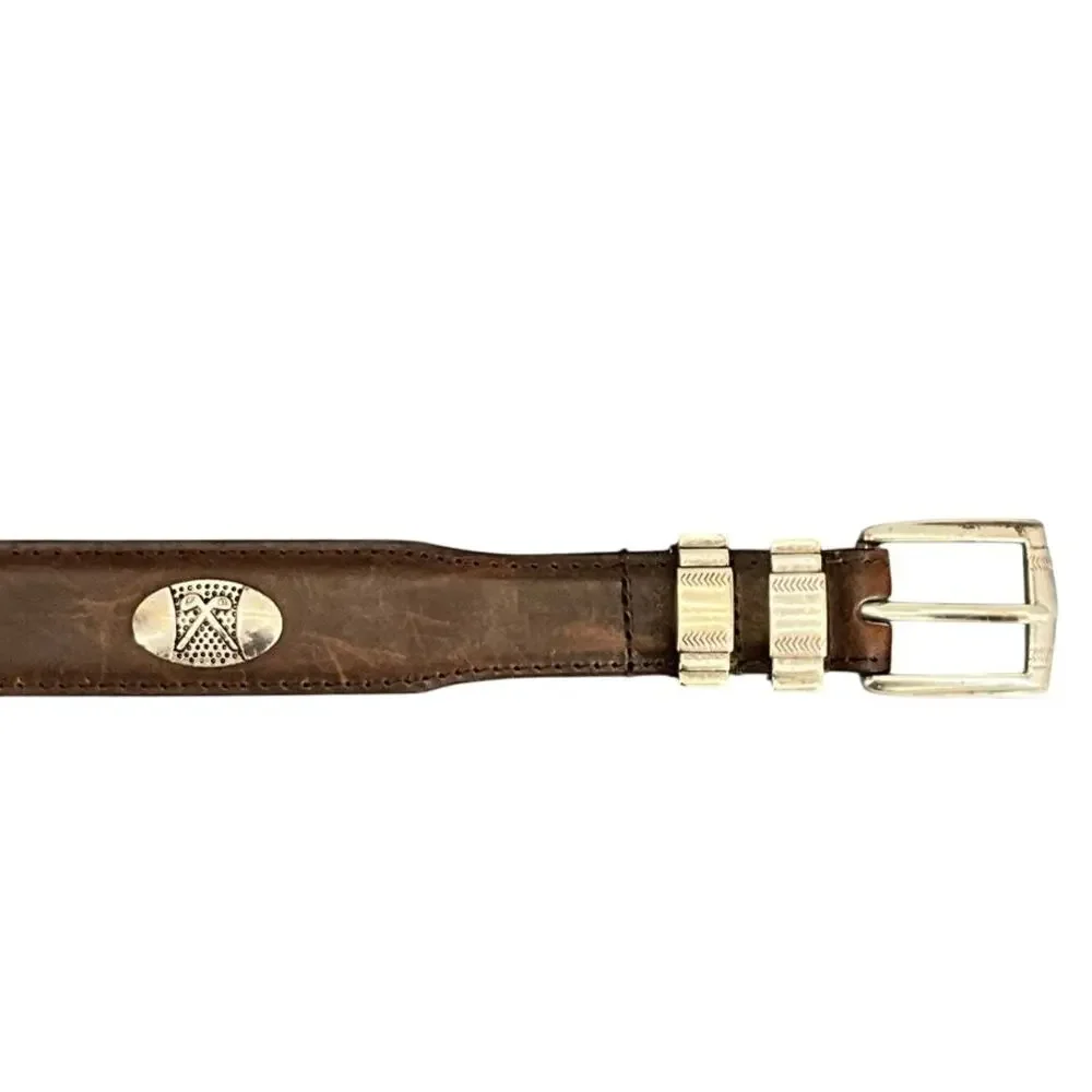 Brown Genuine Leather Golfing Silver Hardware Belt  41.5”- 45.5”